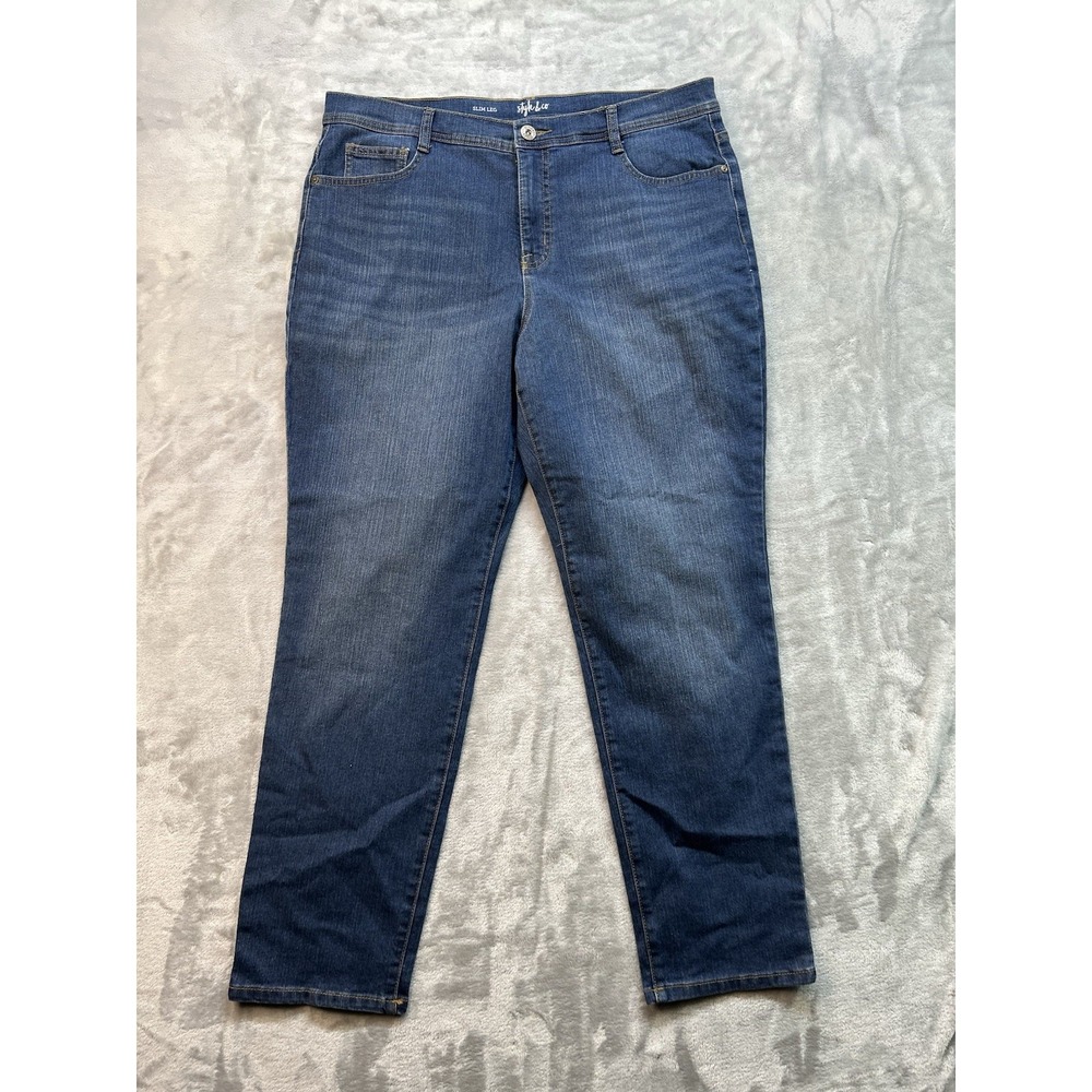 Style & Co Womens Plus Sz 16S Blue Jeans Slim Leg High Rise Denim Ladies Pants